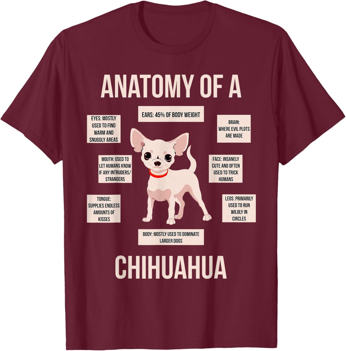 Anatomy Of A Chihuahua Funny Puppy Gift T-Shirt - T-Shirt | Maroon