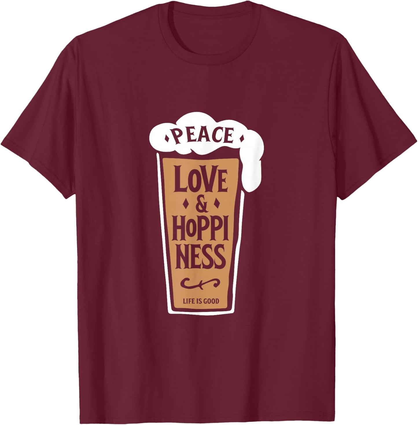 IPA Lovers : Craft Beer Peace Love and Hoppiness Pint T-Shirt - T-Shirt | Maroon