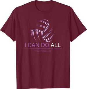 Christian Volleyball Gifts Teen Girls Women Men I Can Do All T-Shirt - T-Shirt | Maroon