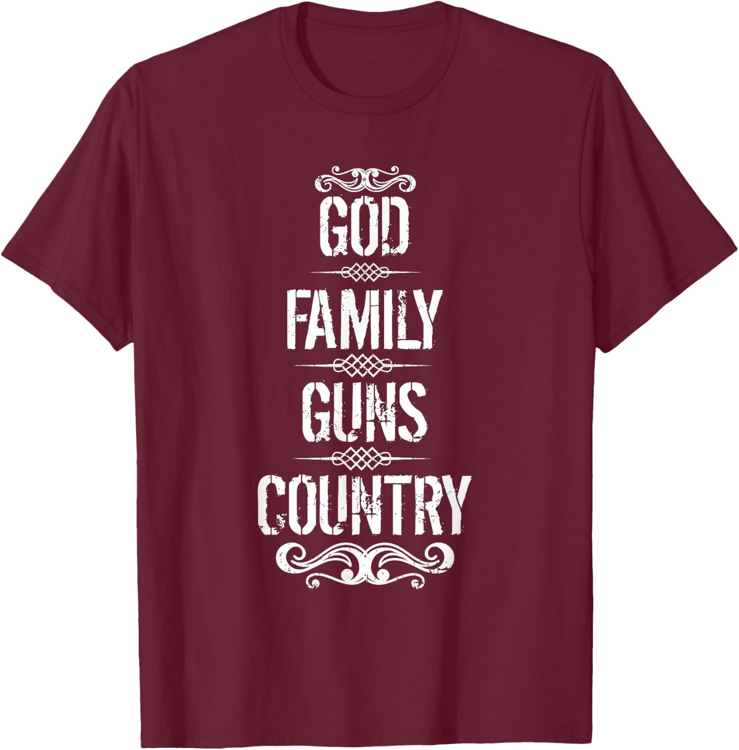 God Family Guns Country T-Shirt - T-Shirt | Maroon