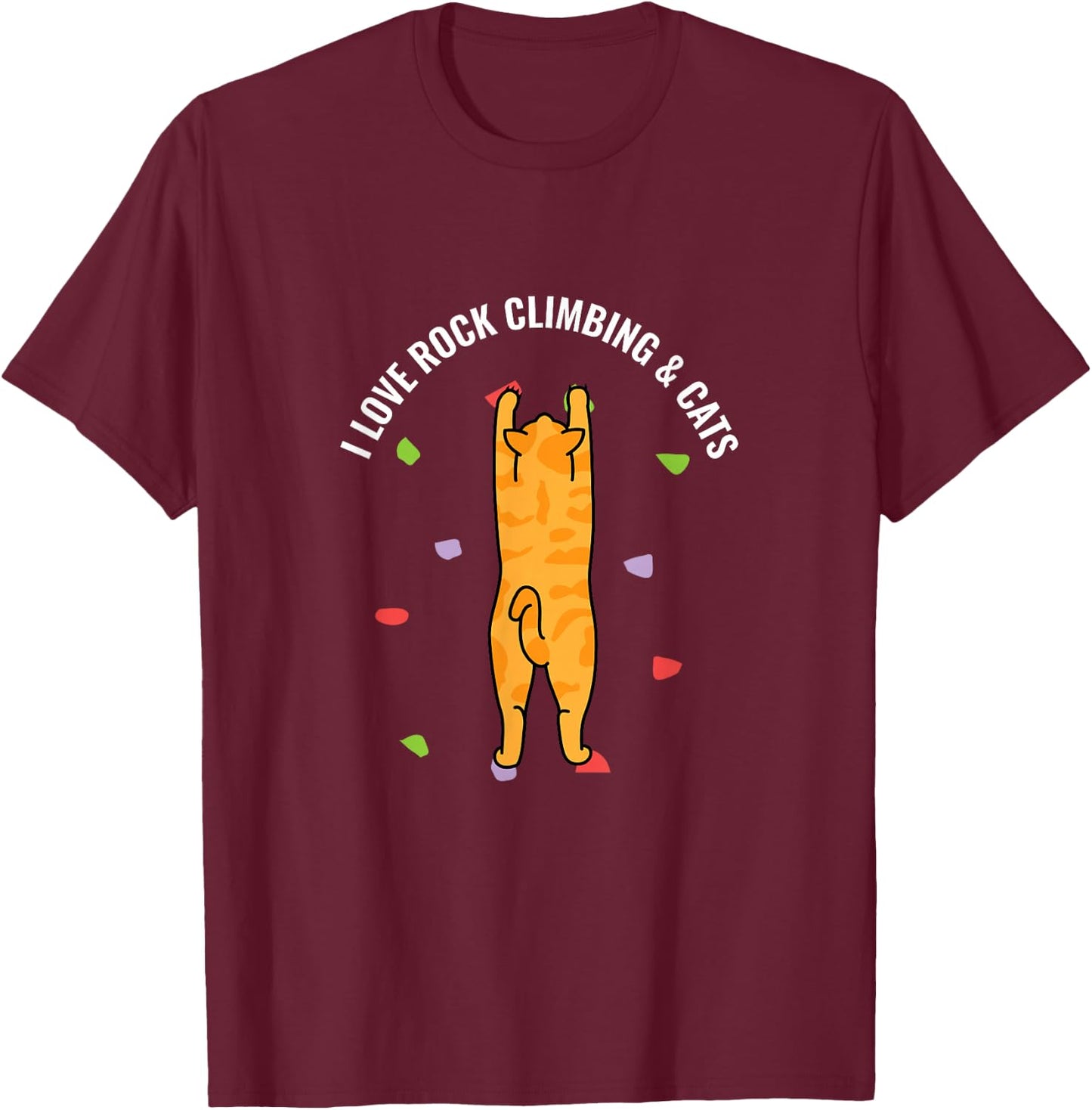 I Love Rock Climbing & Cats Cute Kitty Cat Feline Gift T-Shirt - T-Shirt | Maroon