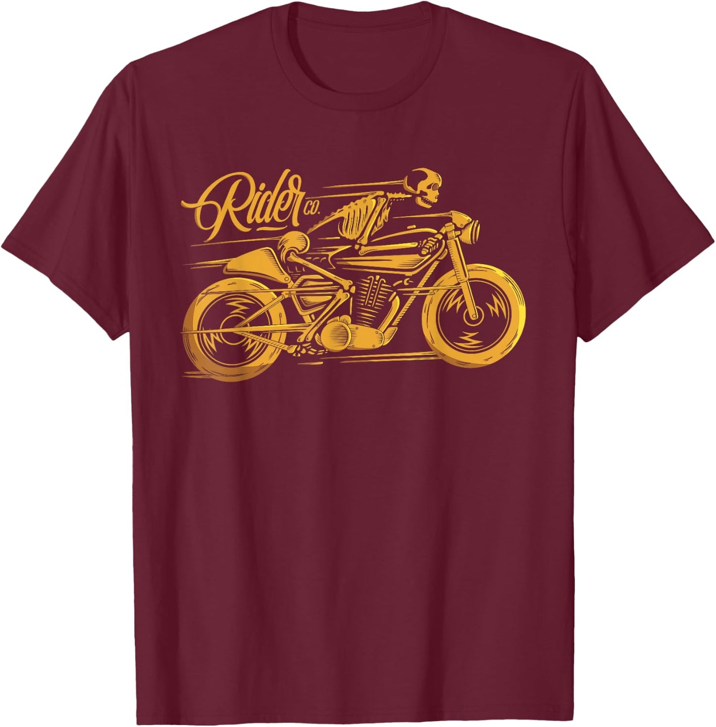 Cafe Racer - Ghost Classic Rider - Vintage Motorcycle T-Shirt - T-Shirt | Maroon