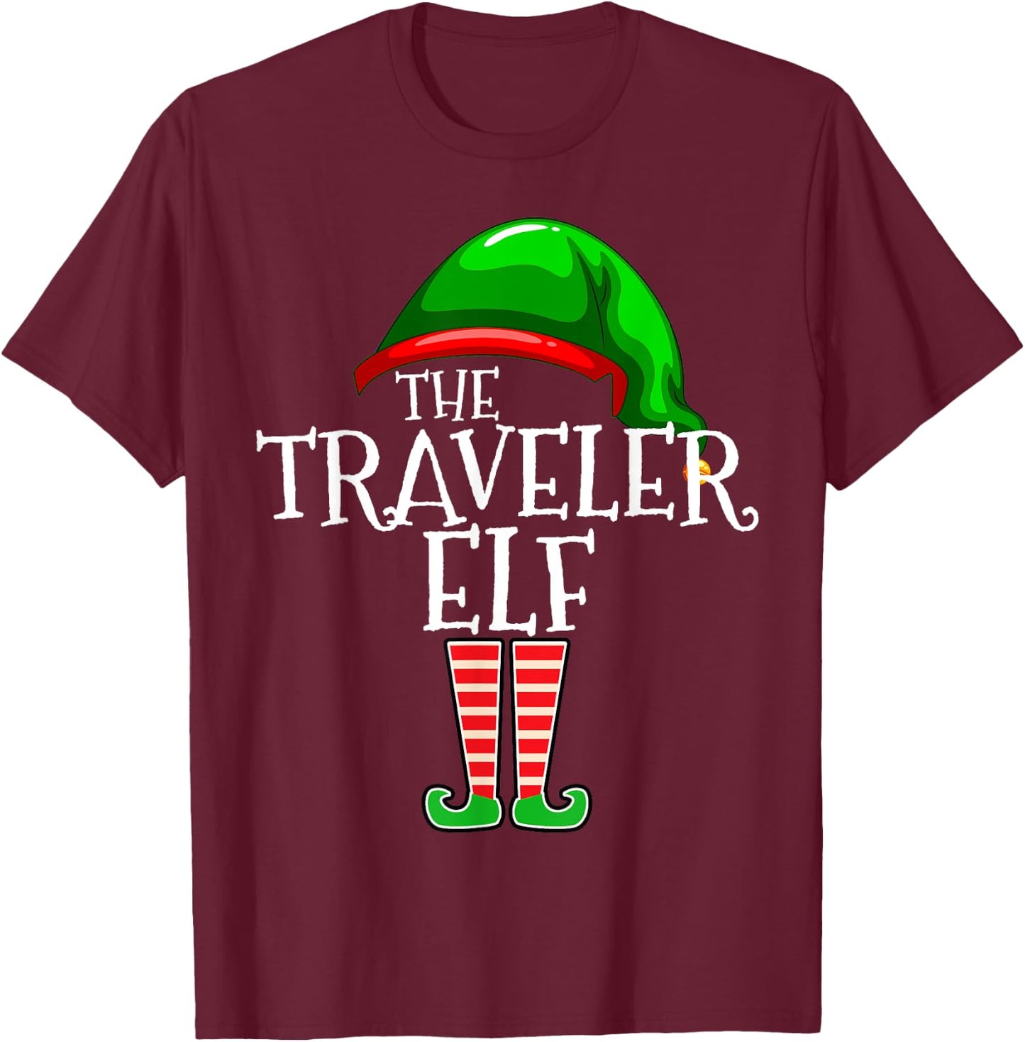 The Traveler Elf Group Matching Family Christmas Gift Travel T-Shirt - T-Shirt | Maroon