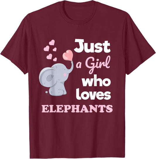 Just a Girl Who Loves Elephants Girls Elephant Lover T-Shirt - T-Shirt | Maroon