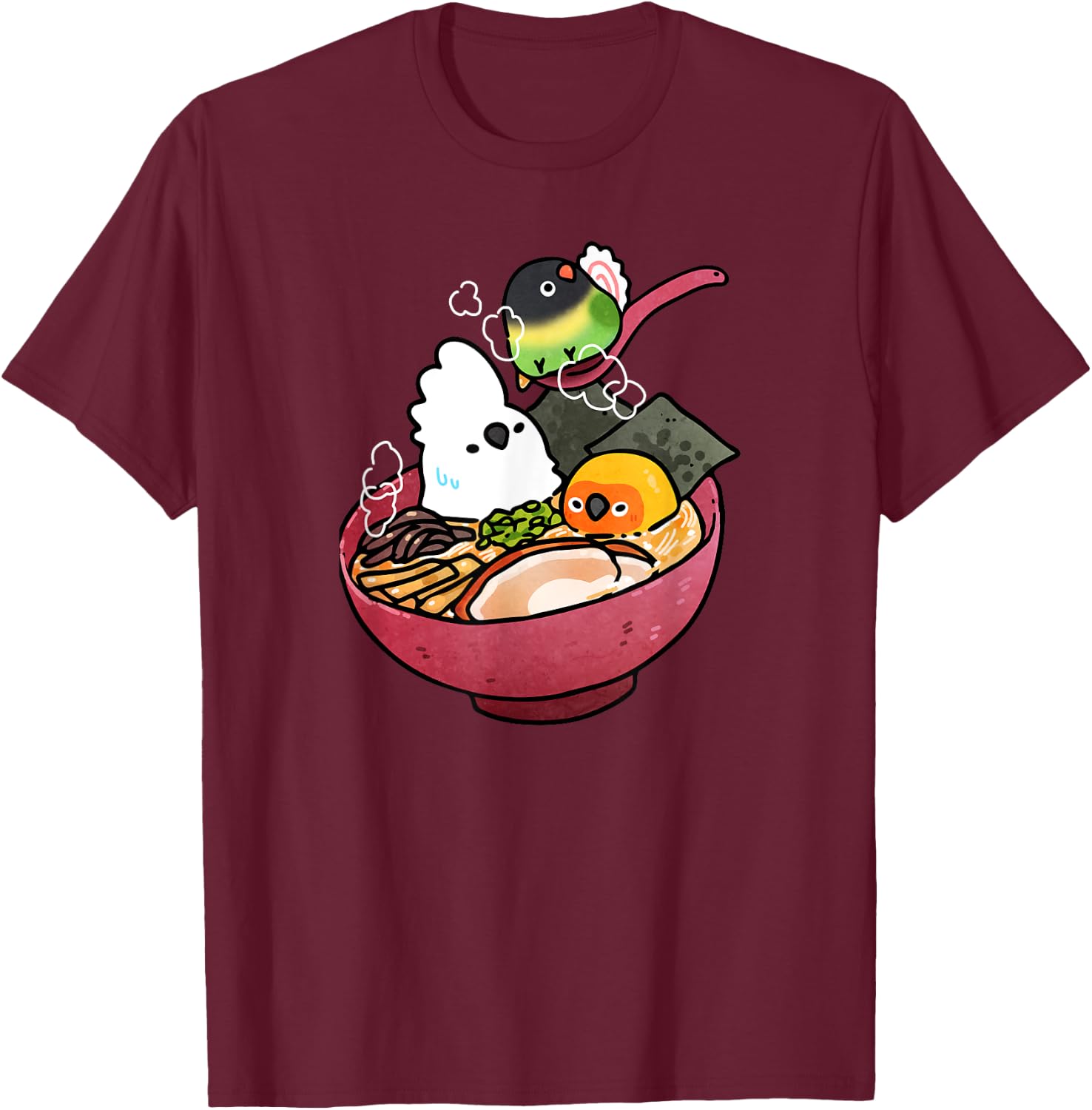 Bird Ramen Cute T-Shirt - T-Shirt | Maroon