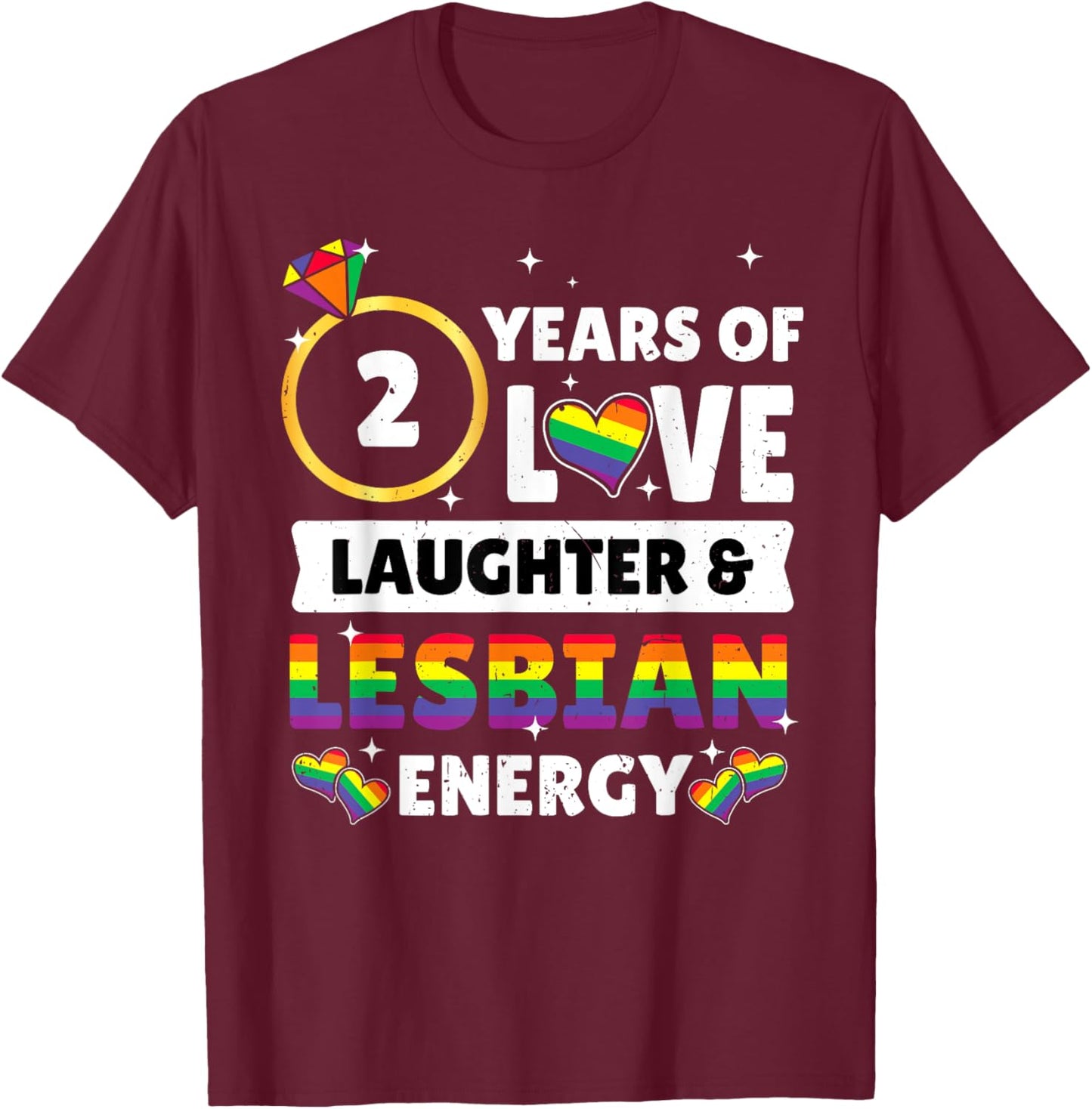 2 Years Lesbian Wedding Anniversary Lesbian Couple Matching T-Shirt - T-Shirt | Maroon
