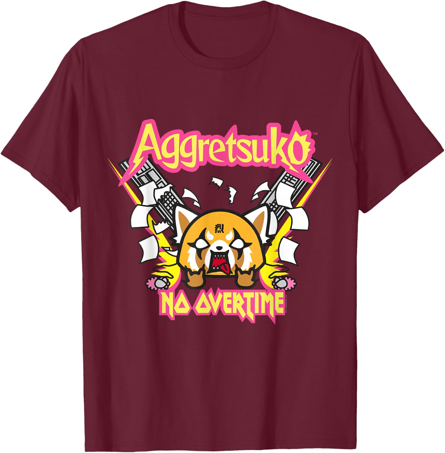Aggretsuko "No Overtime" Shirt T-Shirt - T-Shirt | Maroon