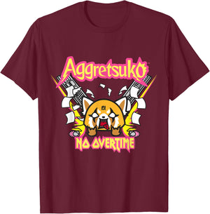 Aggretsuko "No Overtime" Shirt T-Shirt - T-Shirt | Maroon