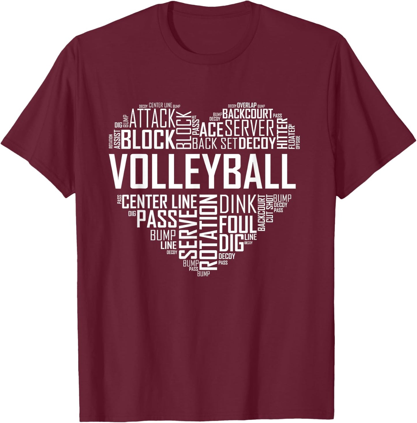 Volleyball Lover Heart Volley Gift Players and Coaches Small T-Shirt - T-Shirt | Maroon