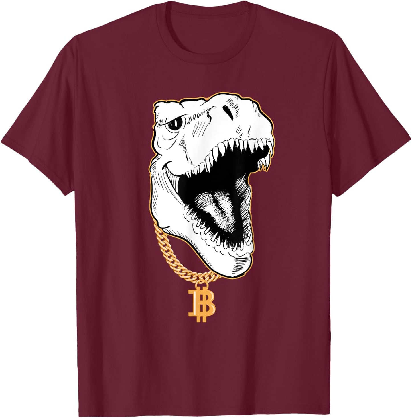 Funny Gangster T-Rex Bitcoin Cryptocurrency Shirt T-Shirt - T-Shirt | Maroon