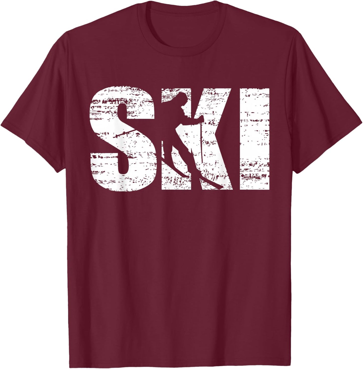 Ski - Distressed Look Skiing & Skiers T-Shirt - T-Shirt | Maroon