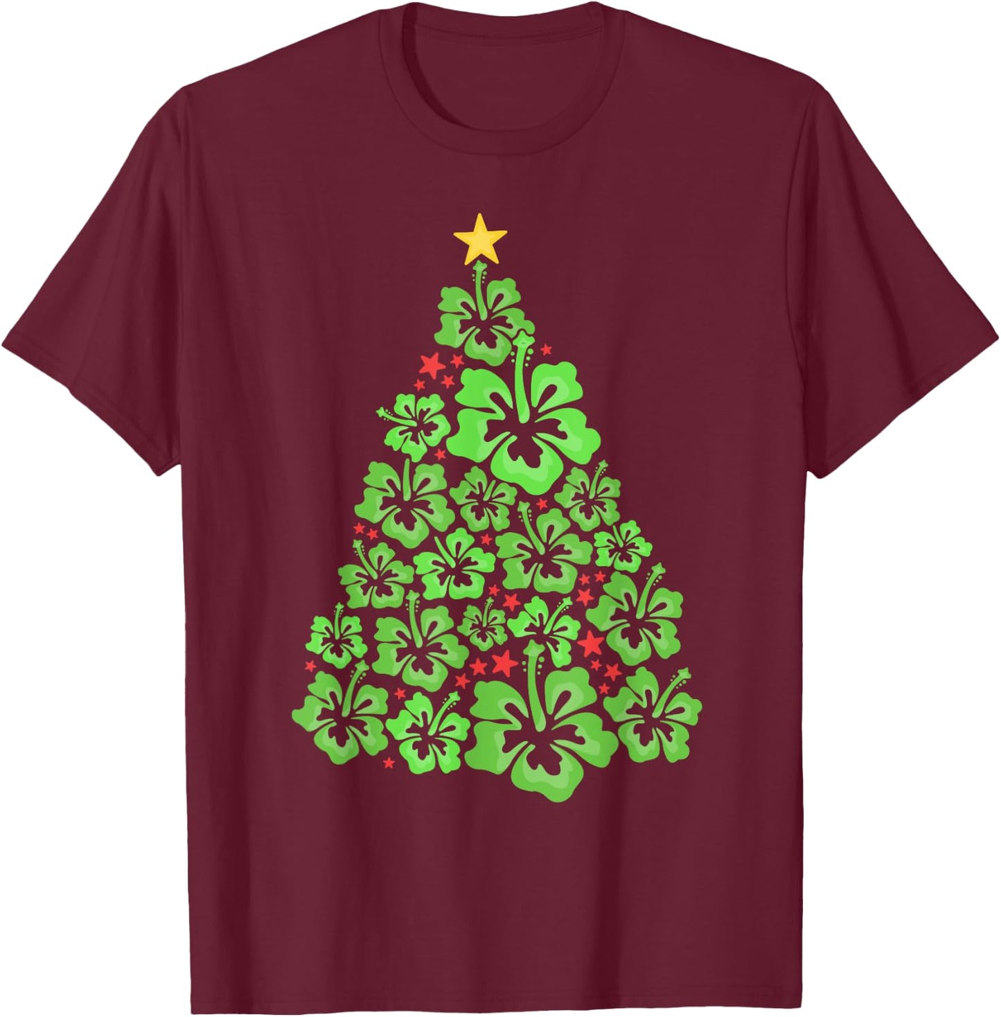 Hawaiian Christmas Tree Mele Kalikimaka Flower Hawaii T-Shirt - T-Shirt | Maroon