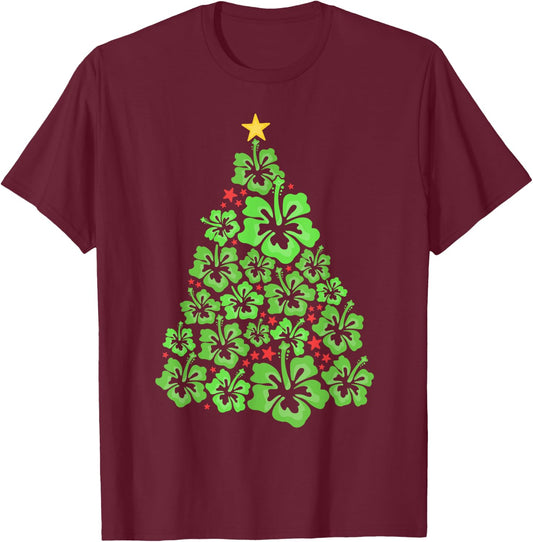 Hawaiian Christmas Tree Mele Kalikimaka Flower Hawaii T-Shirt - T-Shirt | Maroon