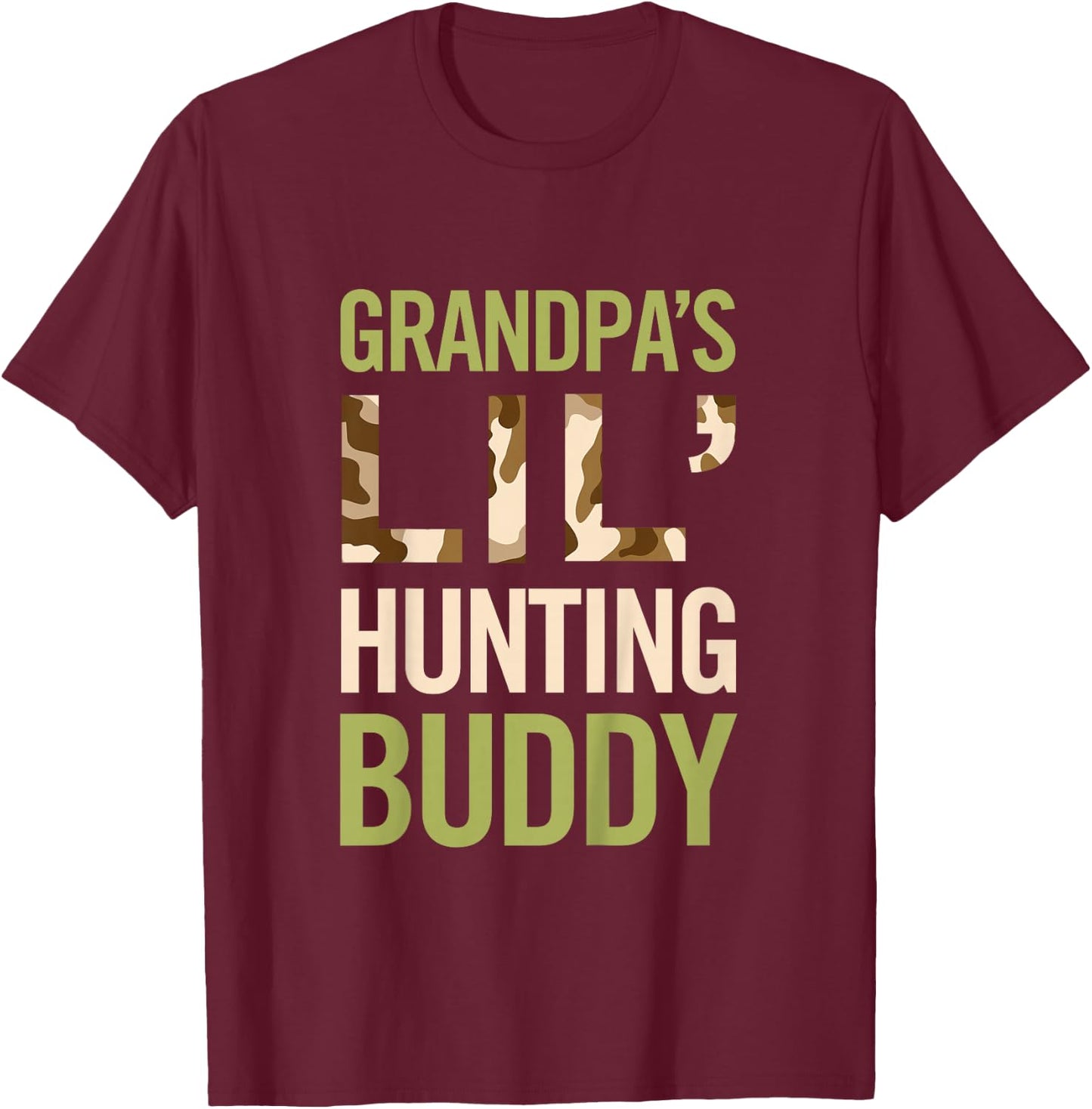 Grandpa's Lil' Hunting Buddy Camo Graphic Youth Family T-Shirt - T-Shirt | Maroon