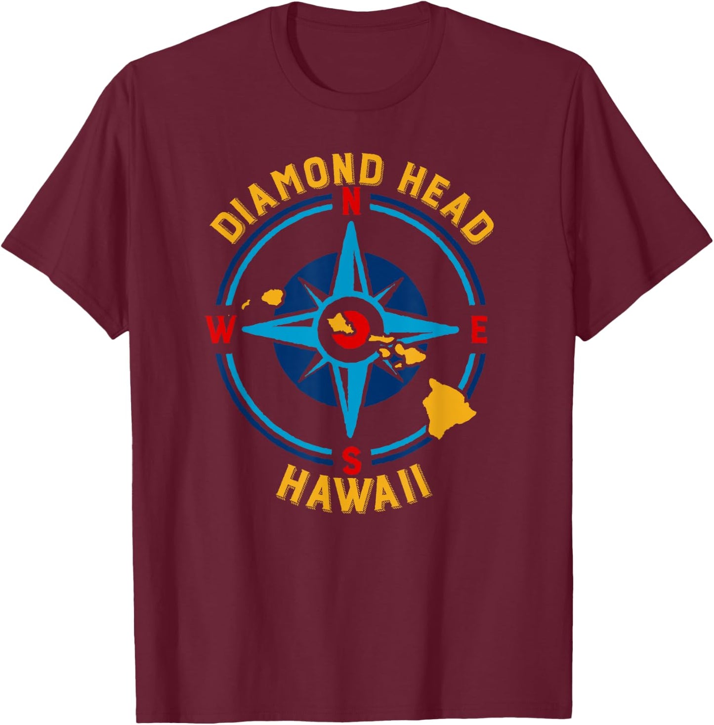 Diamond Head Hawaii Compass Rose T-Shirt - T-Shirt | Maroon
