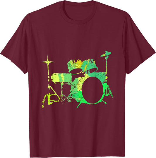 Cool Drum Kit Percussion Vintage Retro Drummer T-Shirt - T-Shirt | Maroon