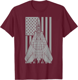 F-14 Tomcat Fighter Jet Military American Flag T-Shirt - T-Shirt | Maroon