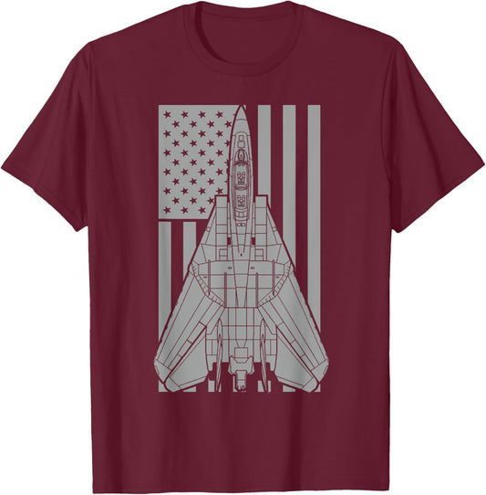 F-14 Tomcat Fighter Jet Military American Flag T-Shirt - T-Shirt | Maroon