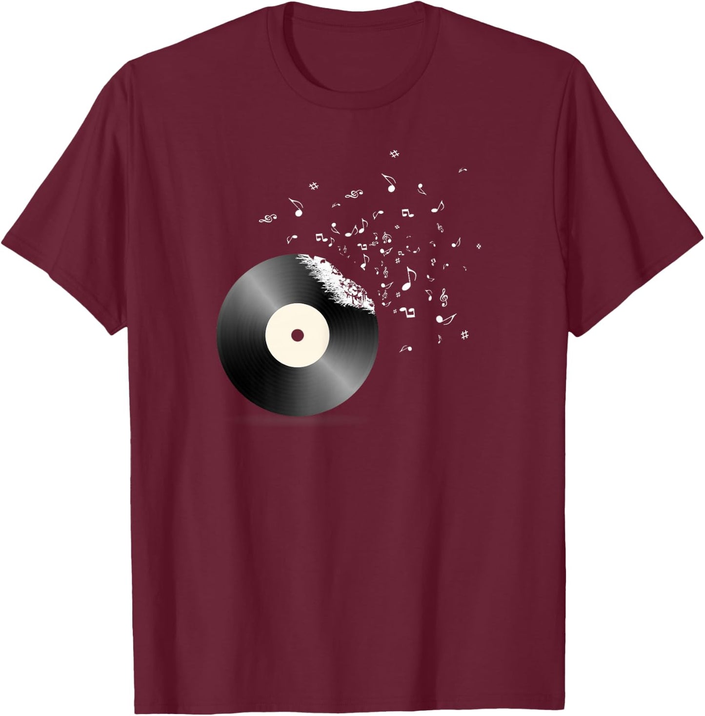 Vinyl Record Shirt - Music Notes T-Shirt - T-Shirt | Maroon