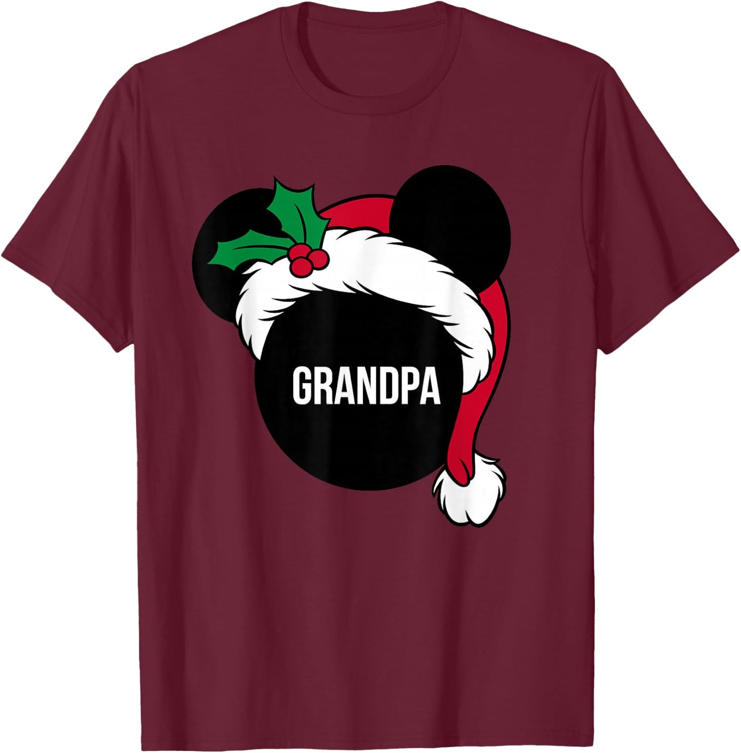 Disney Santa Hat Mickey Christmas Family Matching Grandpa T-Shirt - T-Shirt | Maroon