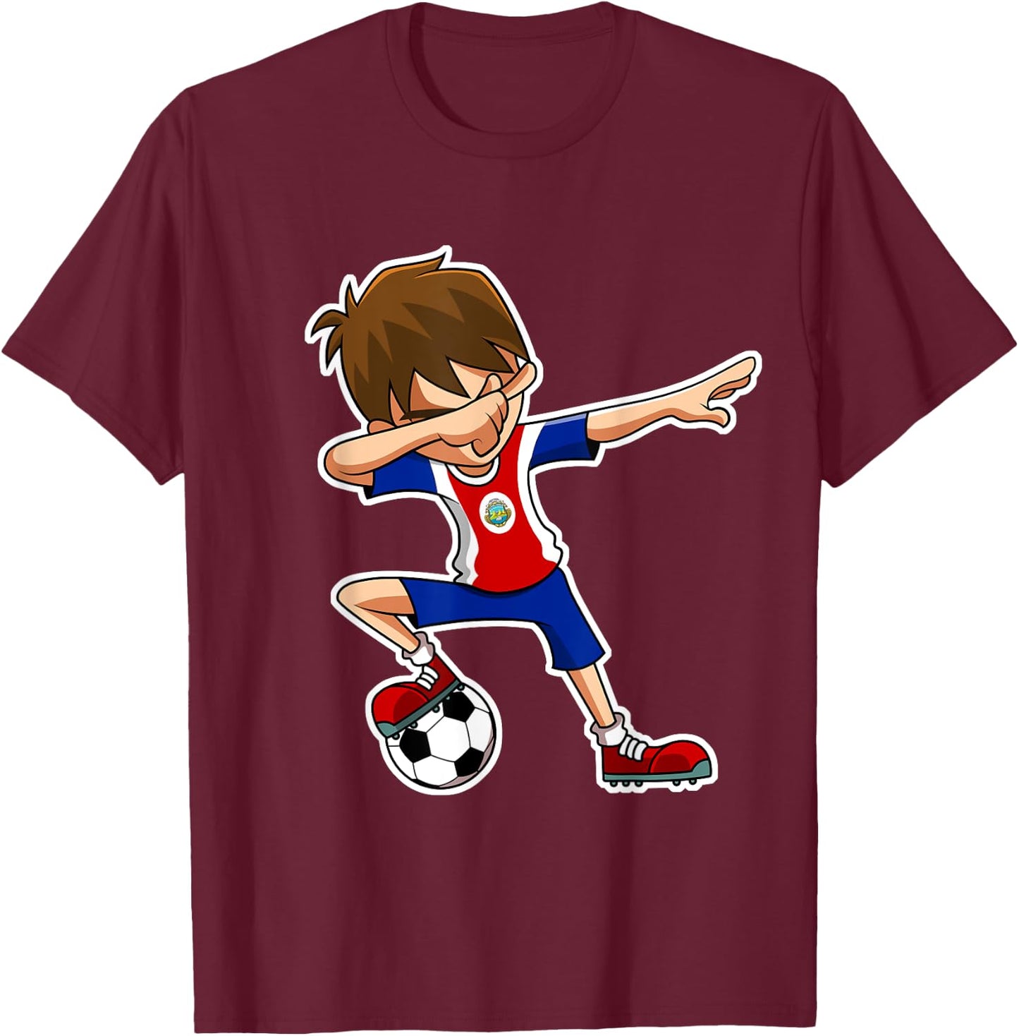 Dabbing Soccer Boy Costa Rica Shirt, Costa Rican Flag Jersey T-Shirt - T-Shirt | Maroon
