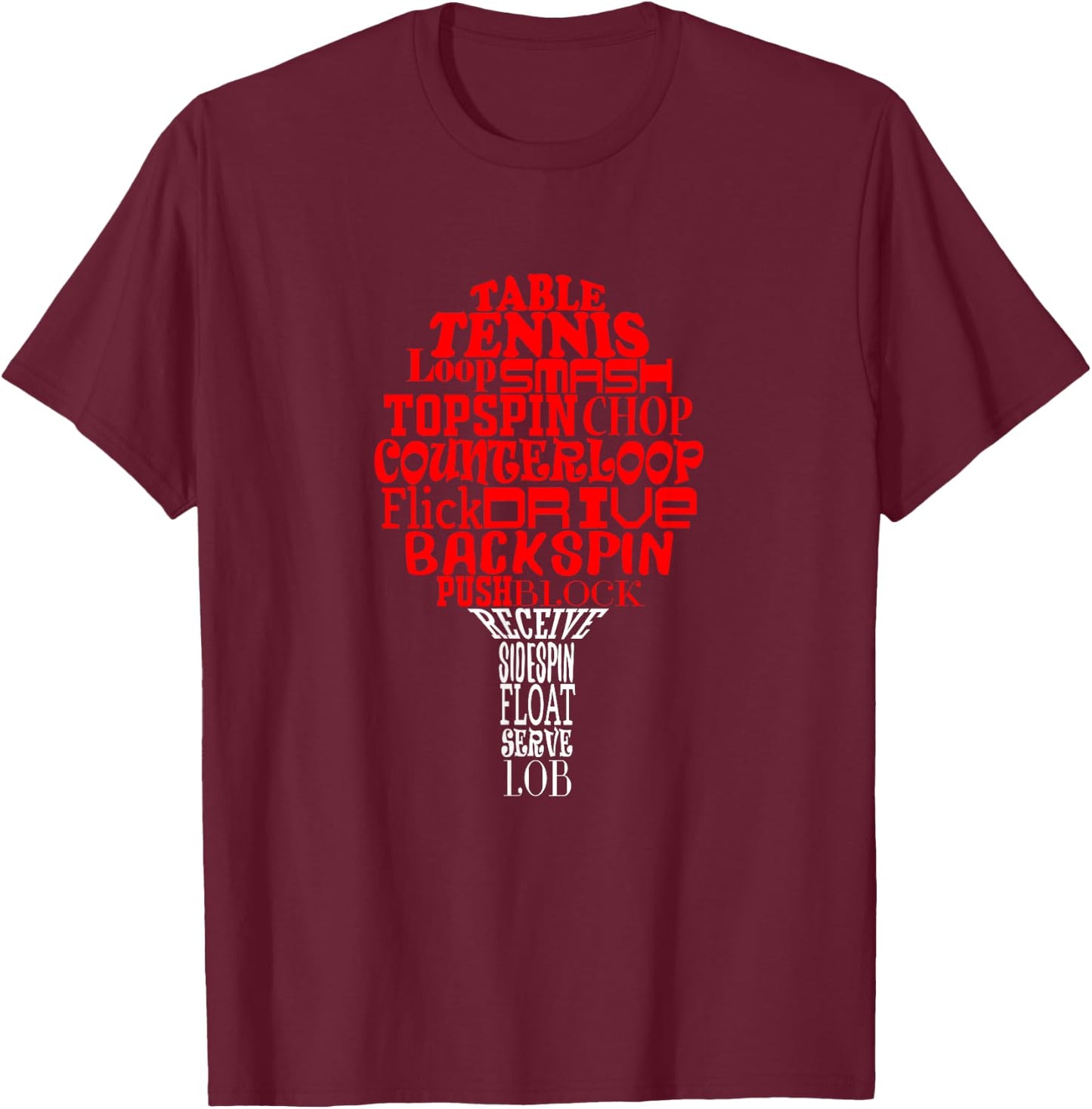 Table tennis word cloud T-Shirt - T-Shirt | Maroon