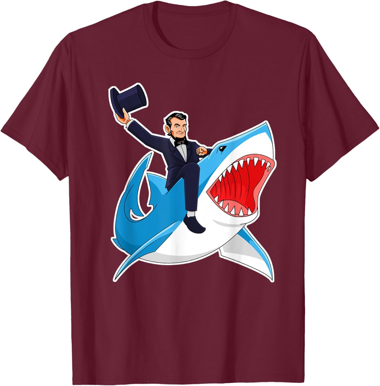 Abraham Lincoln Riding A Shark, Men Boys, 4th of July Abe T-Shirt - T-Shirt | Maroon