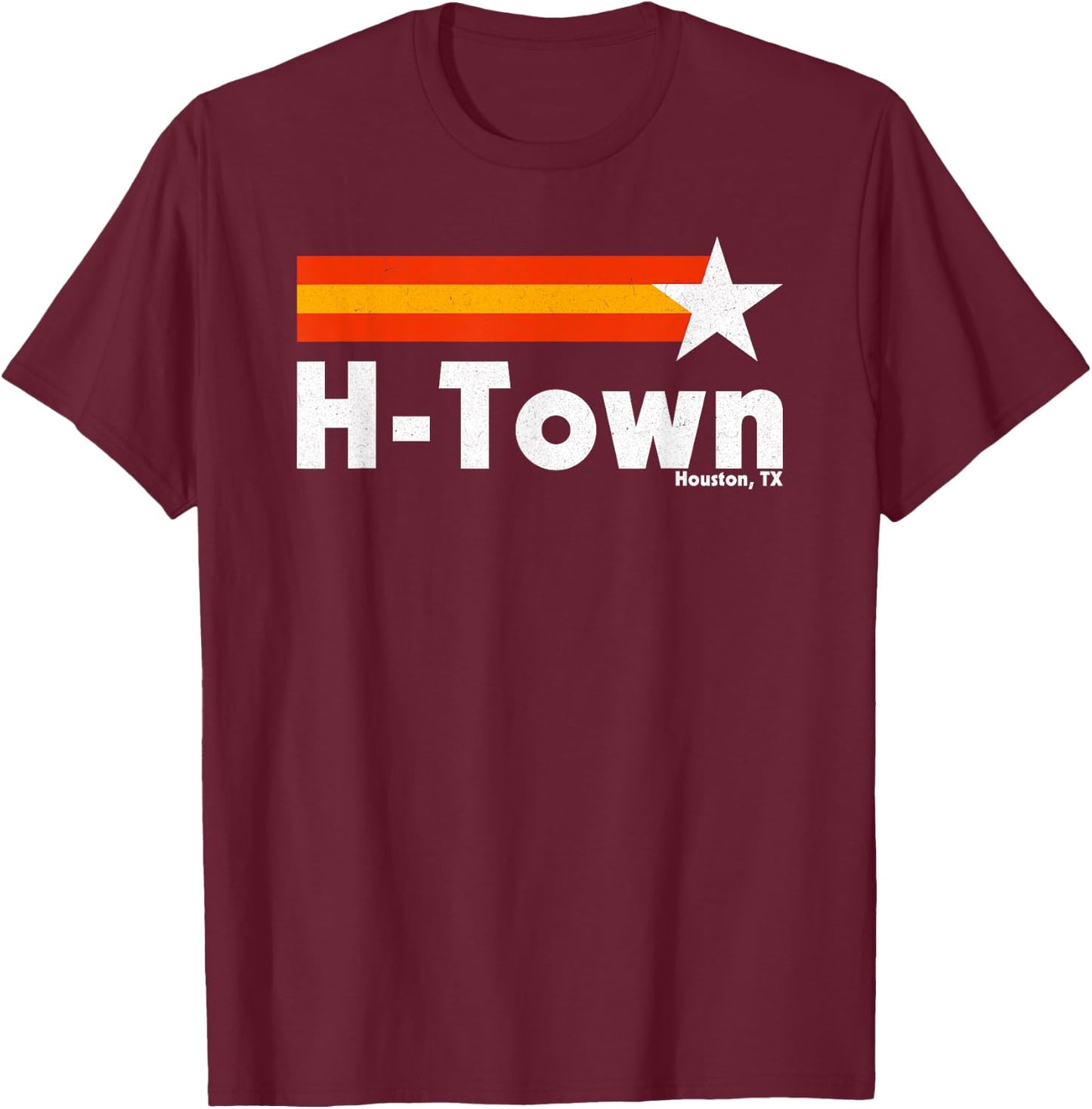 Vintage Distressed H-Town Houston Texas Strong Retro Houston T-Shirt - T-Shirt | Maroon