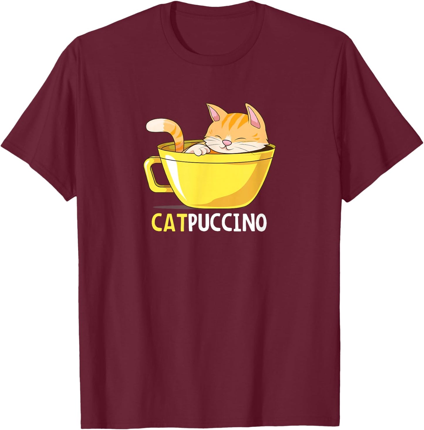 Funny Cat Catpuccino Cappuccino Coffee Cute Kitten Design T-Shirt - T-Shirt | Maroon