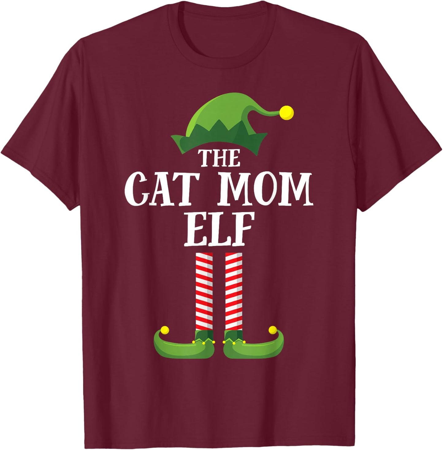 Cat Mom Elf Matching Family Group Christmas Party Pyjamas Women Kids T-Shirt - T-Shirt | Maroon