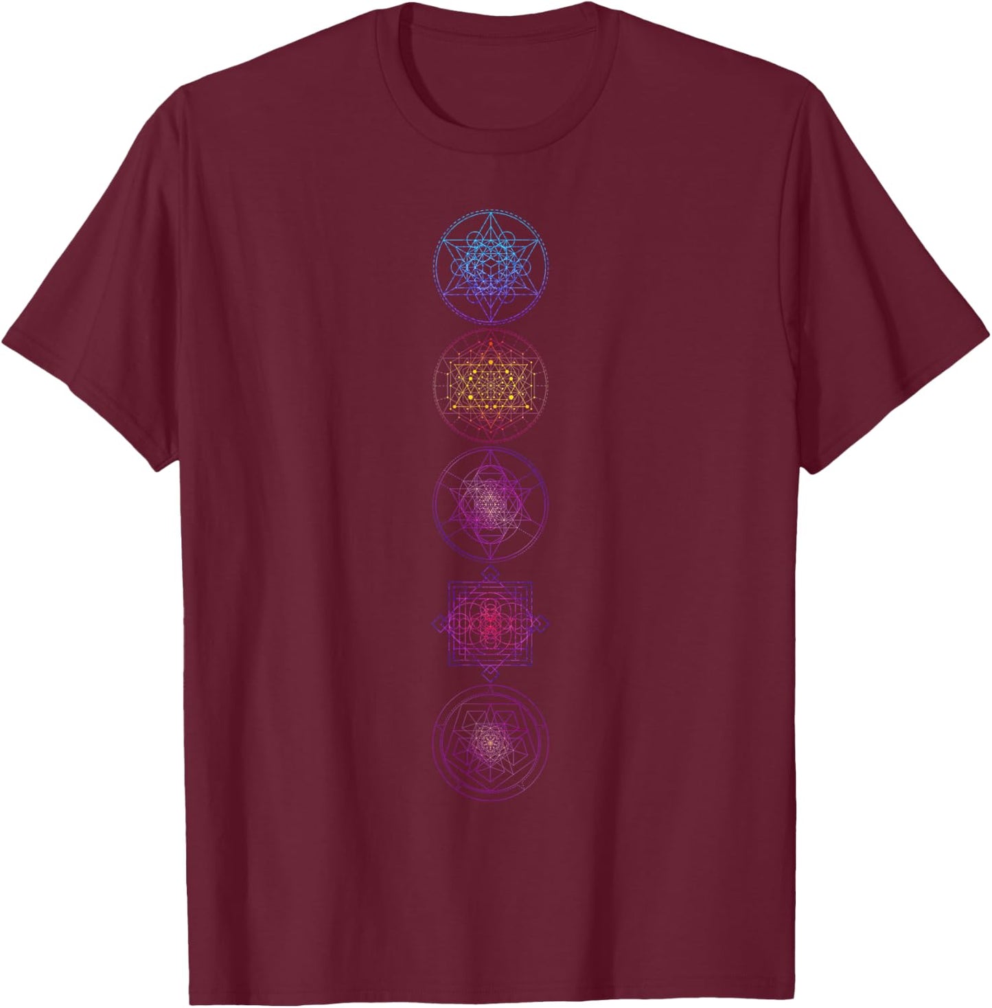 Sacred geometry Symbols With Flower of Life Gradient Colors T-Shirt - T-Shirt | Maroon