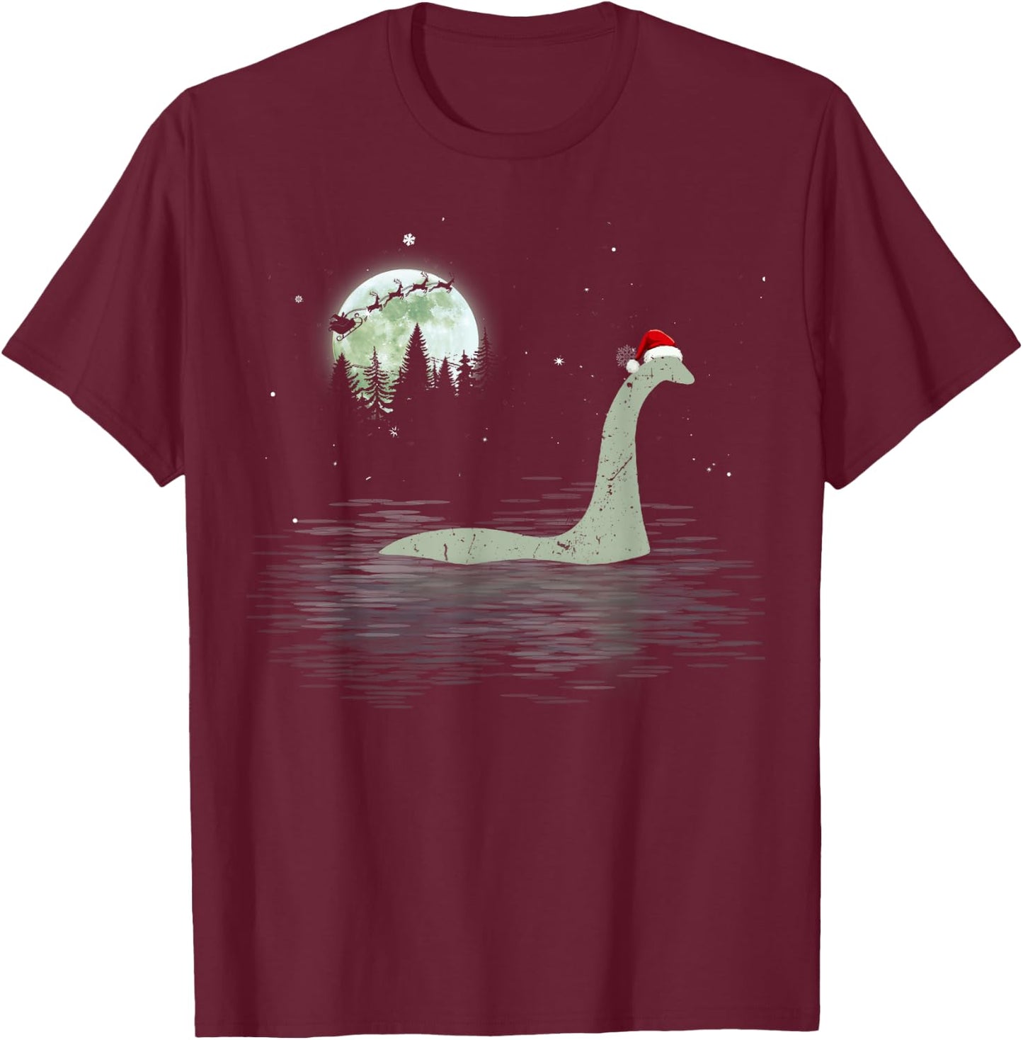 Loch Ness Monster Christmas Santa Nessie Xmas Pajamas T-Shirt - T-Shirt | Maroon