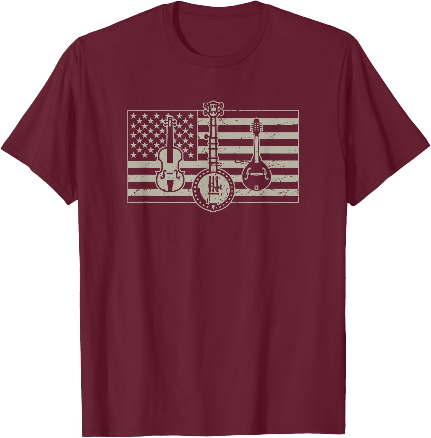 Bluegrass /USA Flag Guitar Banjo Mandolin T-Shirt - T-Shirt | Maroon