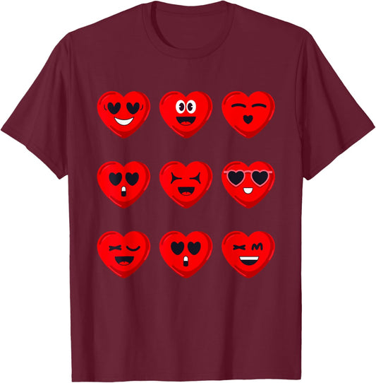 Valentines Day Silly Faces Hearts Funny Teens Boys Girls Kid T-Shirt - T-Shirt | Maroon