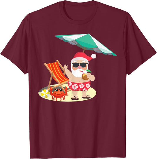 Santa Claus Beach Funny Summer Christmas In July Men Women Kids T-Shirt - T-Shirt | Maroon