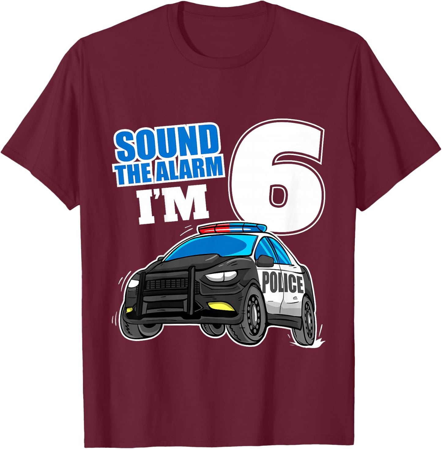Kids Police Car 6th Birthday Boy 6 Cop Policeman Officer Six T-Shirt - T-Shirt | Maroon