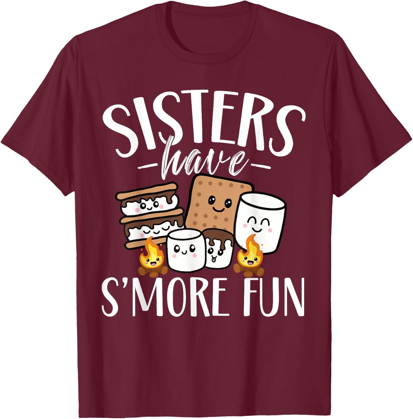 Sisters Have Smore Fun Funny Kawaii Smores Camping kids T-Shirt - T-Shirt | Maroon
