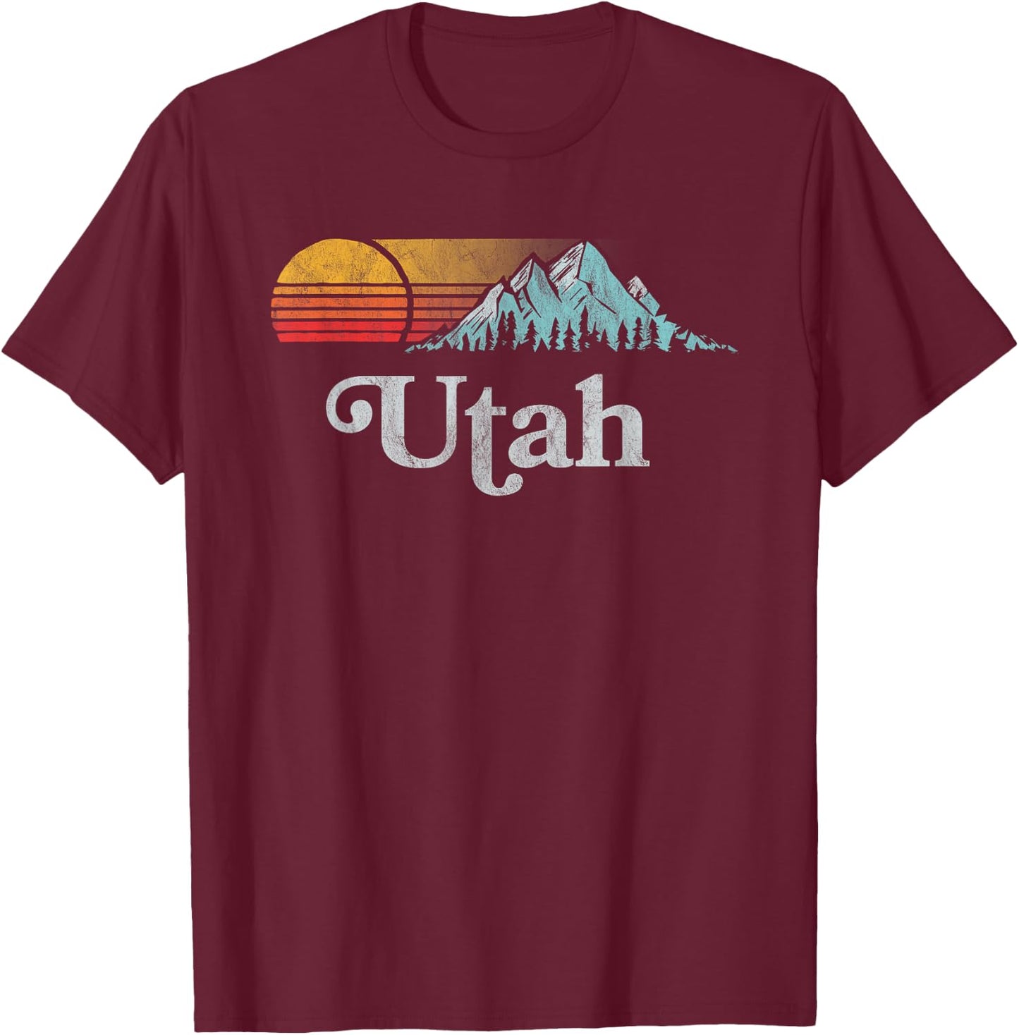 Utah Vintage Mountain Sunset Eighties Retro Graphic T-Shirt - T-Shirt | Maroon
