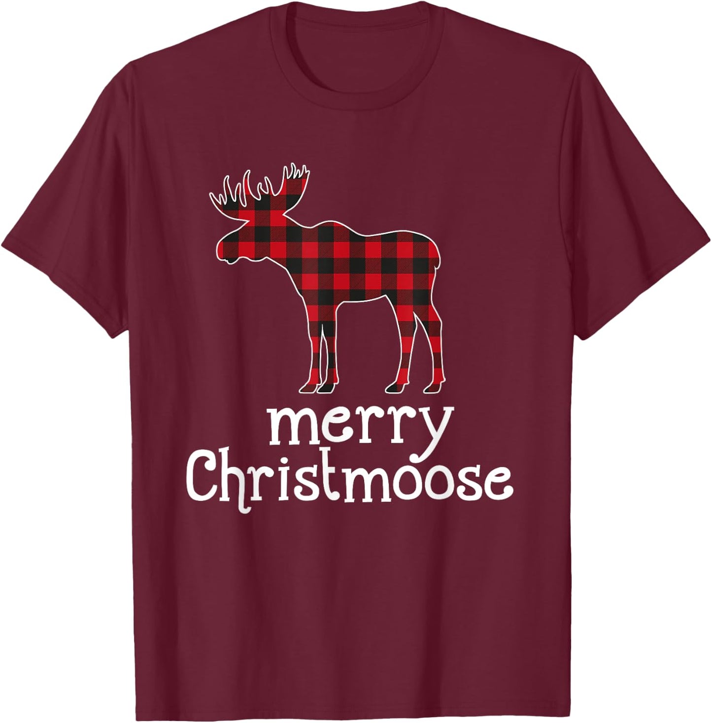 Red Plaid Merry Christmoose Christmas T Shirt Moose Lovers T-Shirt - T-Shirt | Maroon