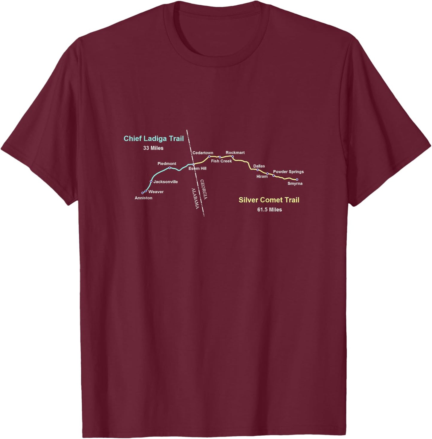 Silver Comet, Chief Ladiga Trail Route Map T-Shirt - T-Shirt | Maroon