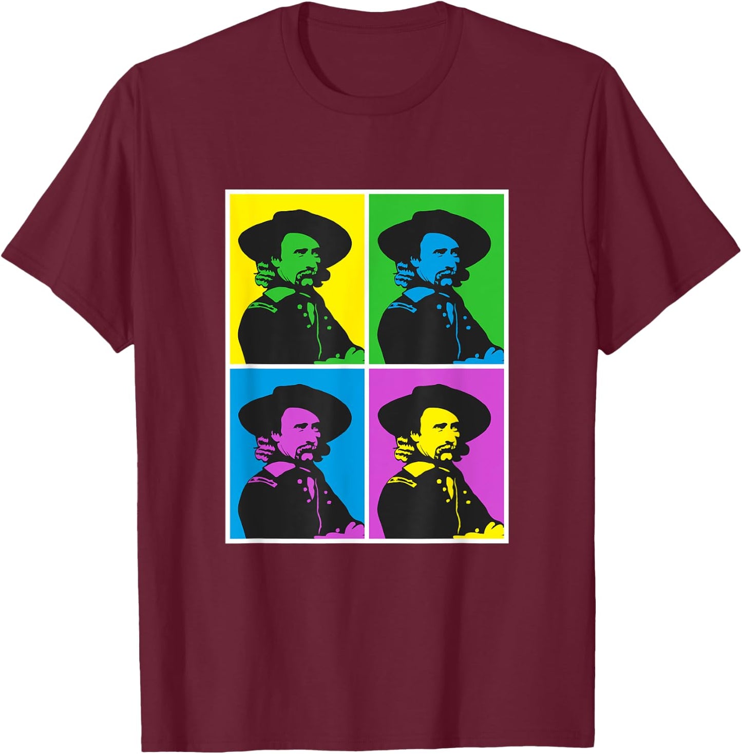 George Armstrong Custer Pop Art Poster Style T-Shirt - T-Shirt | Maroon