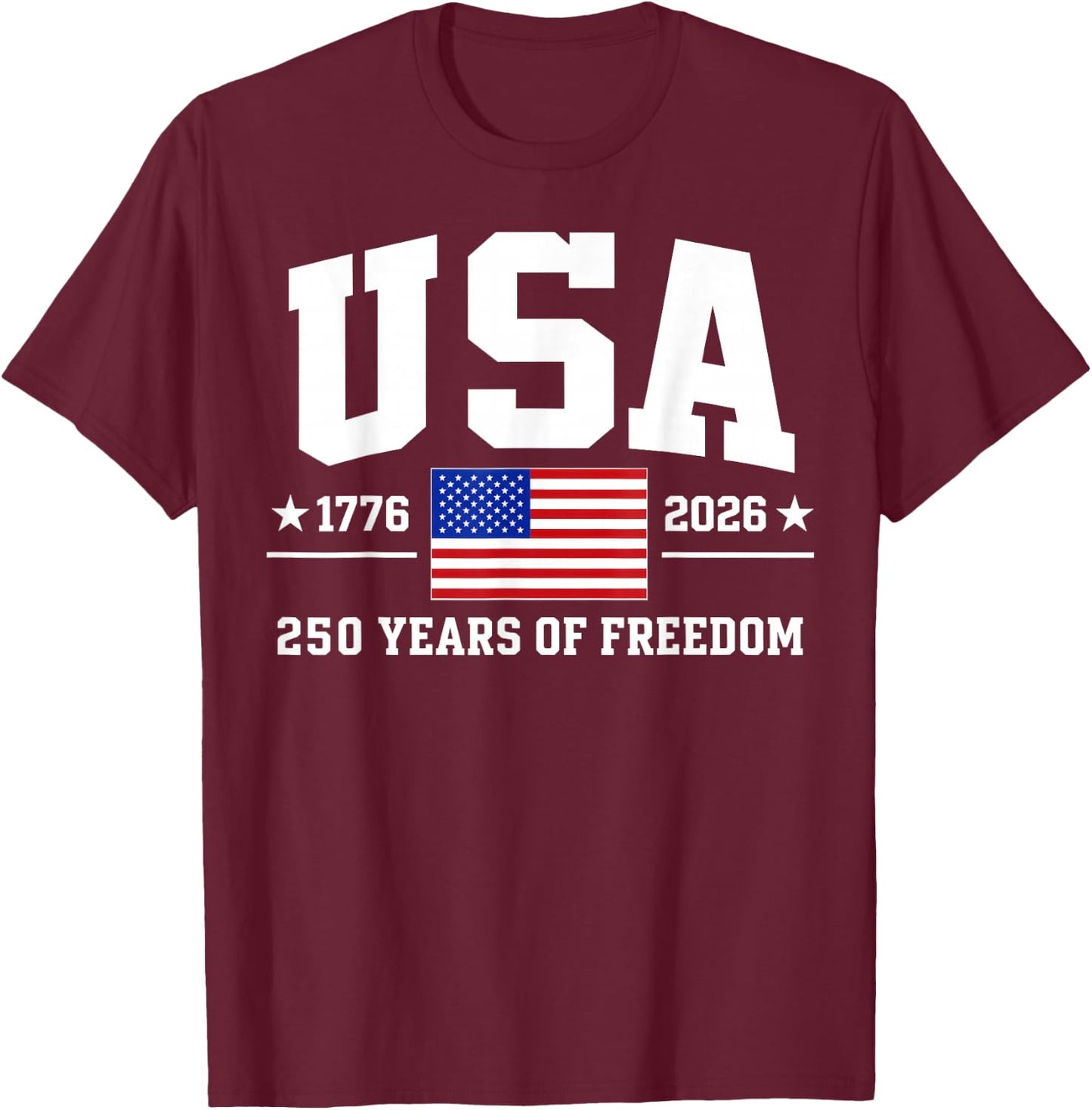 Patriotic USA 1776-2026 American Flag, 4th of July T-Shirt - T-Shirt | Maroon