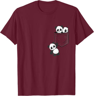 for Panda Lovers Cute Kawaii Baby Pandas in Pocket Small T-Shirt - T-Shirt | Maroon