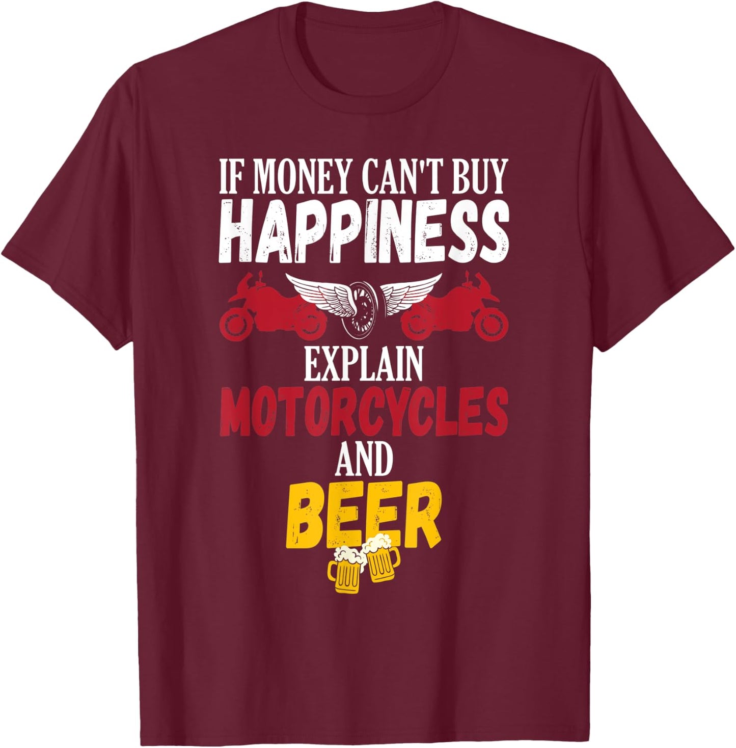 Funny Beer Drinker Motorcycle Biker T-Shirt - T-Shirt | Maroon