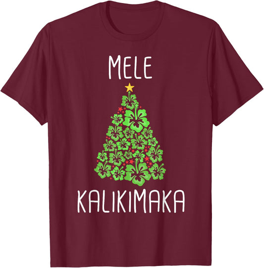 Hawaiian Christmas Tree Mele Kalikimaka Hawaii Tropical T-Shirt - T-Shirt | Maroon