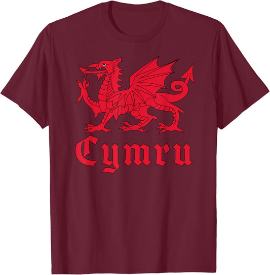 Cymru Red Dragon of Wales Flag T-Shirt - T-Shirt | Maroon
