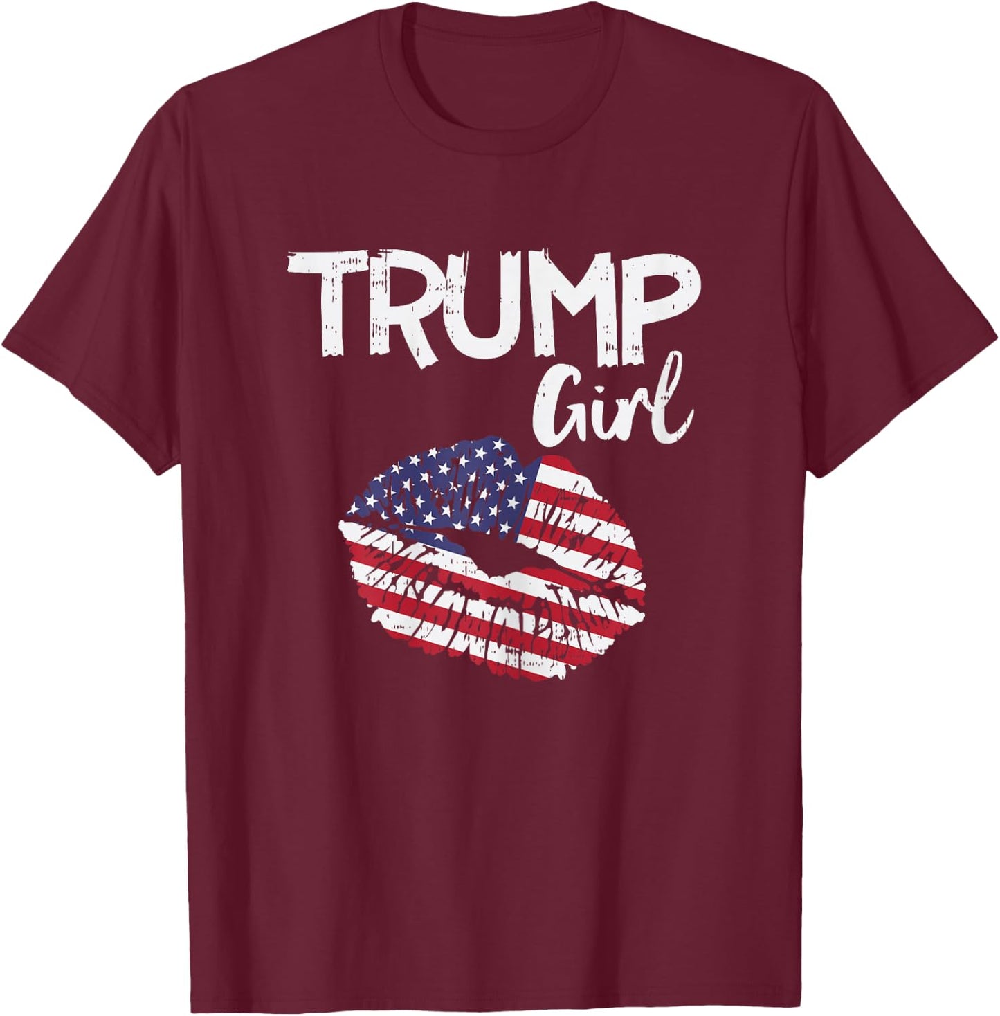 Trump Girl Lips USA Flag Pro Vote For Donald 2020 GOP Gift T-Shirt - T-Shirt | Maroon
