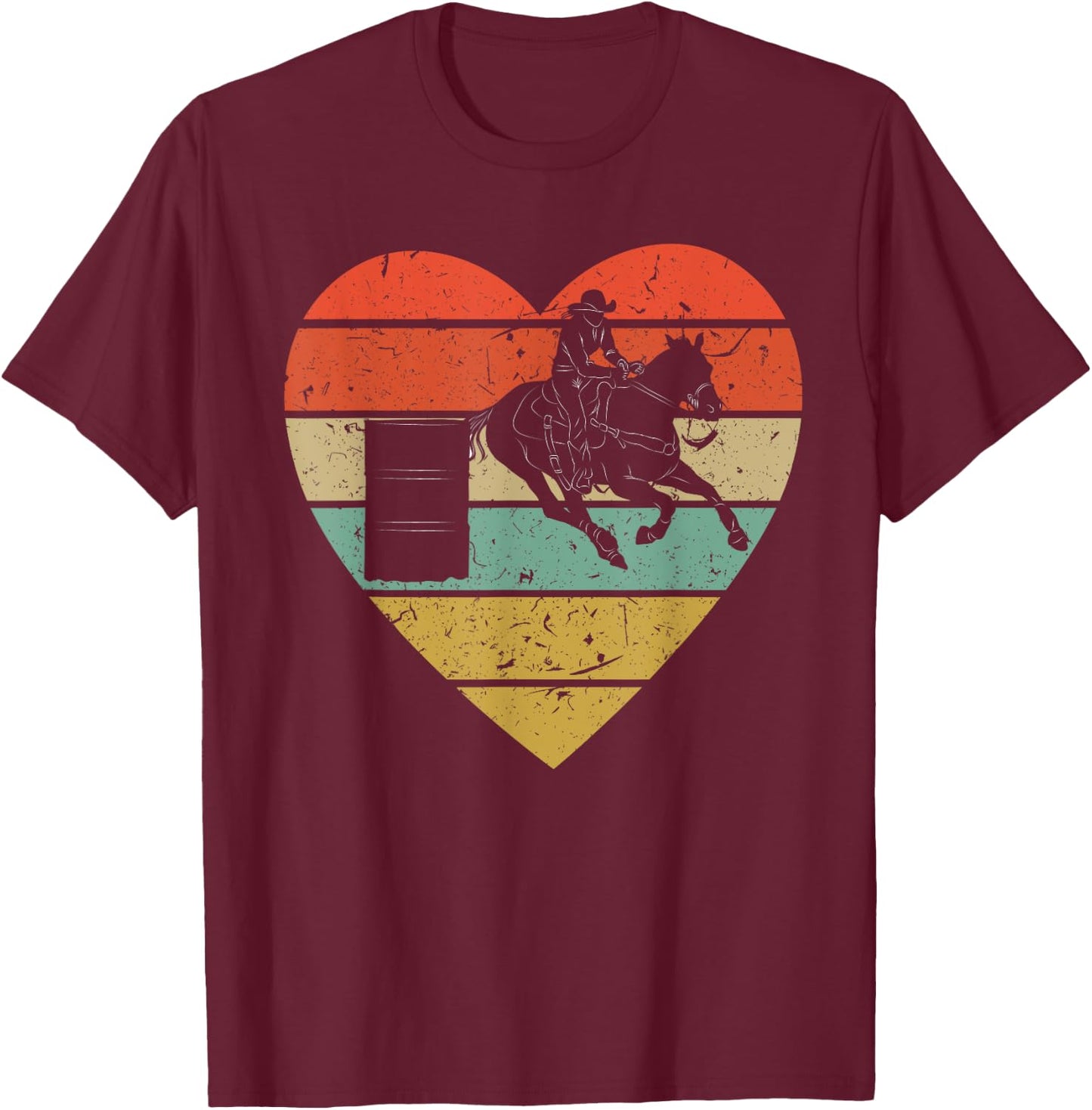 Barrel Racing Vintage Design | Retro Horse Rider Heart Sport T-Shirt - T-Shirt | Maroon
