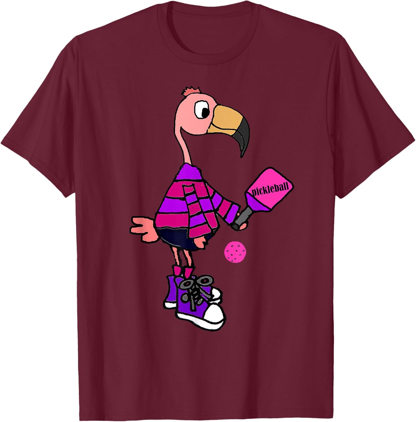 SmileteesSports Funny Flamingo Playing Pickleball T-Shirt - T-Shirt | Maroon