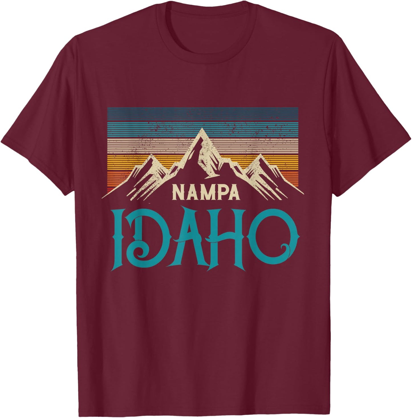 Nampa Idaho Vintage Mountains Souvenir Gift T-Shirt - T-Shirt | Maroon